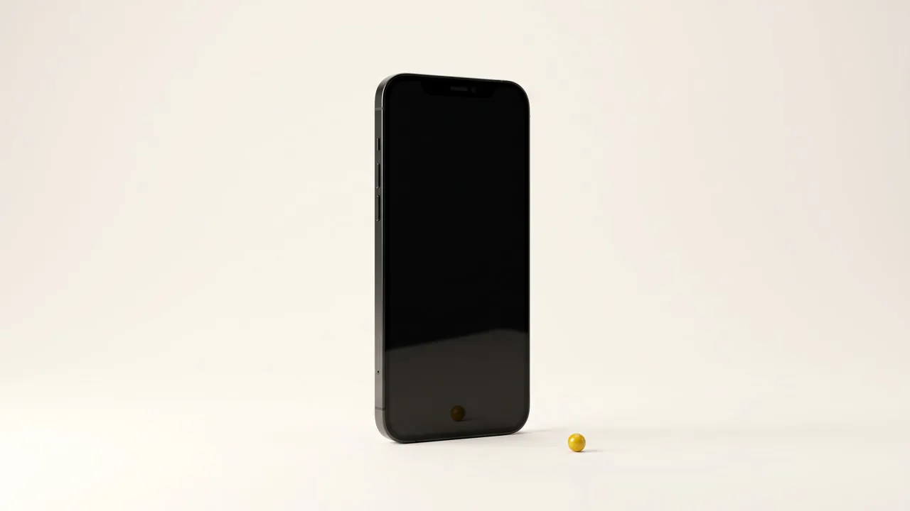 Celular apoiado sobre fundo liso, com a tela apagada